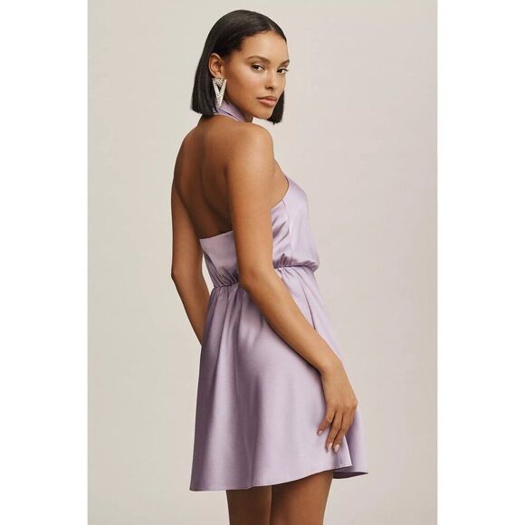BHLDN Ruby Stretch Satin Halter Mini Dress in Purple Lavender Size Small - Picture 2 of 8